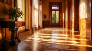 阳光洒落的温馨木质走廊