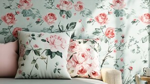浪漫玫瑰风抱枕与墙纸