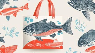 手绘鱼图案的时尚手提袋