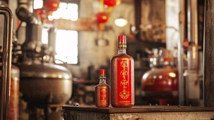 传统酒坊中的精美酒瓶展示