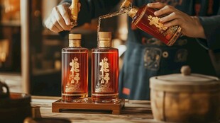 传统工艺下的美酒倾注时刻