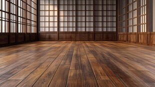 日式空旷木地板房间场景