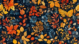 秋季花卉树叶图案背景