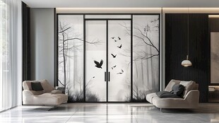 中式禅意客厅玻璃隔断设计