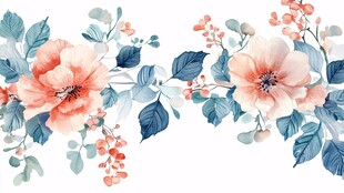 手绘水彩风花卉花边图案