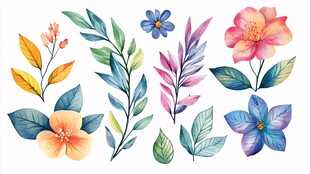 水彩花卉植物元素集合