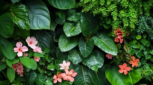 绿叶繁花的自然景致