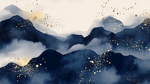 水墨山峦间的金色梦幻景