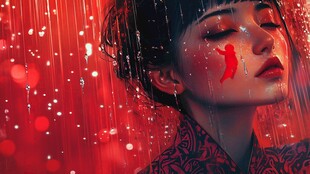 雨中红影 女孩的梦幻情绪