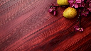 红木板上的梨与紫花