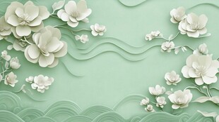 浅绿色背景的立体纸艺花朵