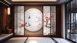 中式典雅客厅屏风装饰景