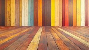 多彩木纹墙面与地板背景