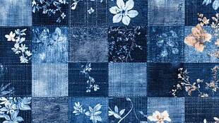 蓝调花卉拼接牛仔布纹