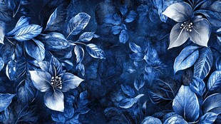 蓝调花卉无缝图案纹理