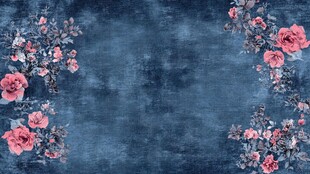 复古蓝底花卉装饰背景图