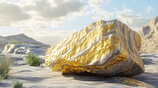 沙漠中的巨大金色岩石