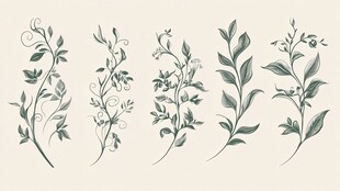复古风手绘植物枝叶图案