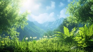 山间绿野 阳光洒落的美景