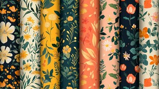 多彩花卉图案布料展示