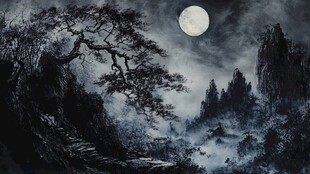 月夜山林静谧景致