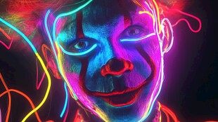 霓虹小丑 光影下的奇幻面容