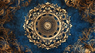 蓝底金色华丽曼陀罗图案