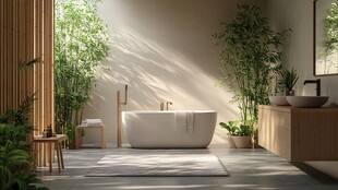 自然风浴室 绿植环绕浴缸