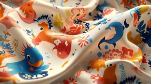 多彩动物印花丝绸面料