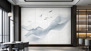 中式客厅水墨山水背景墙