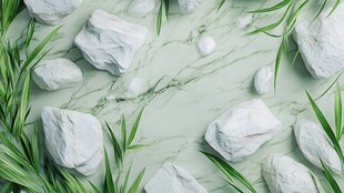 浅绿大理石上的石与绿植