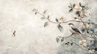 花鸟相依的中式诗意图景