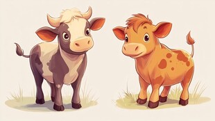 可爱小牛卡通形象插画