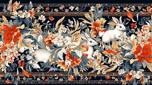 兔跃繁花中式精美图案