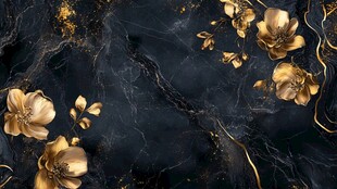 黑金大理石上的金色花卉