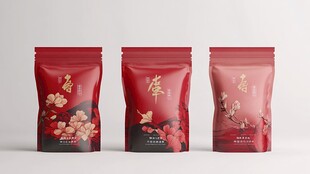 中式花卉包装茶叶袋展示