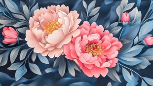 双朵牡丹花卉唯美插画