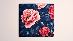 深蓝色底粉色花卉图案