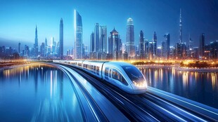 未来都市中的高速磁悬浮列车