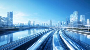 未来都市交通与天际线景观