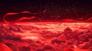 红色云海飘带梦幻场景