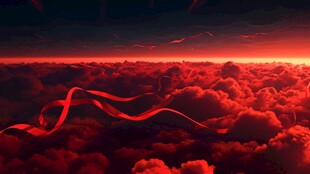 红色丝带飘于云海之上