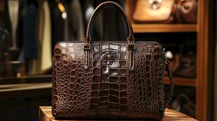 奢华鳄鱼纹手提皮包展示