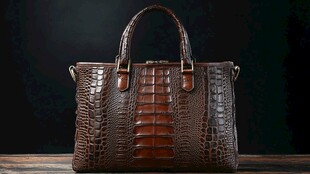 复古鳄鱼纹真皮手提包