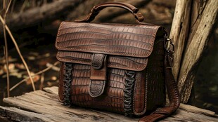 复古鳄鱼纹手提斜挎皮包