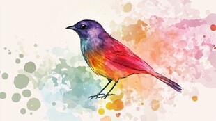 水彩绘多彩小鸟