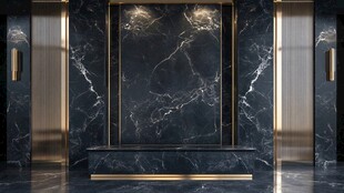 奢华黑金大理石电梯厅空间