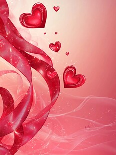 浪漫红丝带与爱心背景图