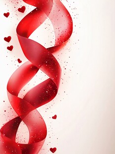红色飘带与爱心浪漫背景
