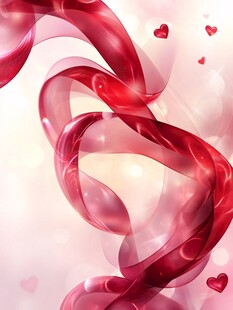 红色飘带与爱心梦幻背景